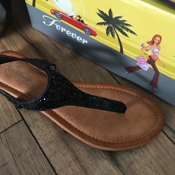 Black Glitter Thong Sandals - Picture 4 of 6